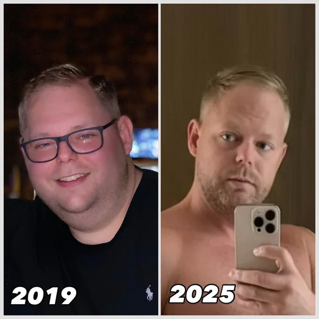 Damien Pearl, 2019 to 2025, over 60kg lost